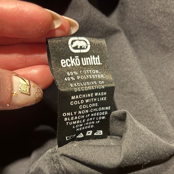 Ecko Black Short Sleeve Button Up Shirt, Military Style Size L - Picture 8 of 9